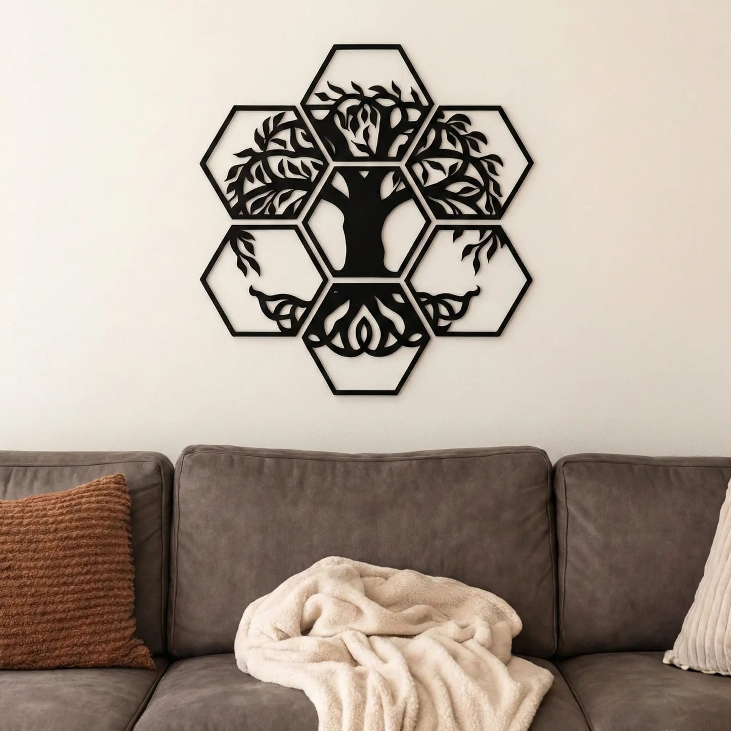 Hexagon Tree Wall Art Panel – Symmetric Nature Design