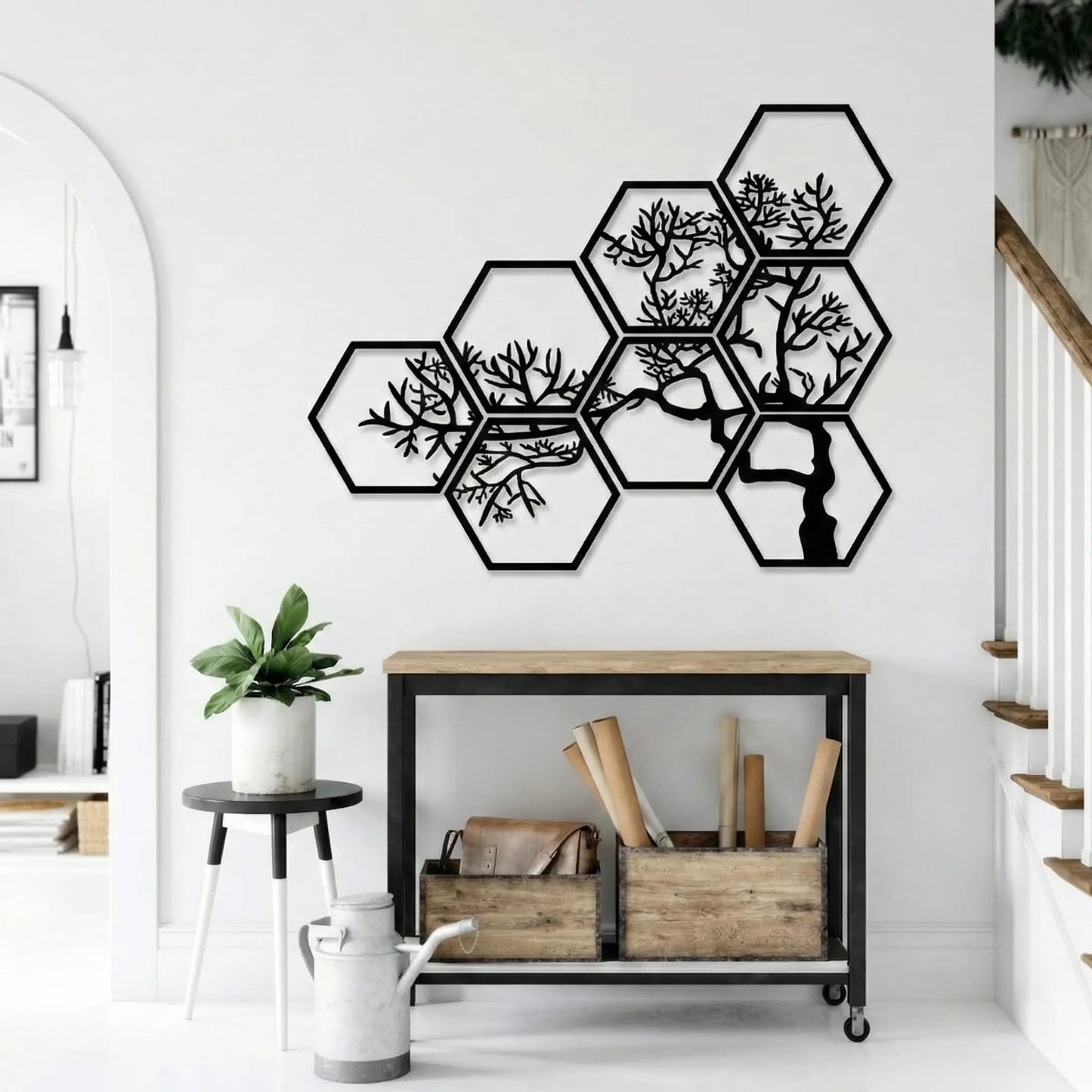 Hexagon Tree Wall Art Panel – Flowing Branch Design