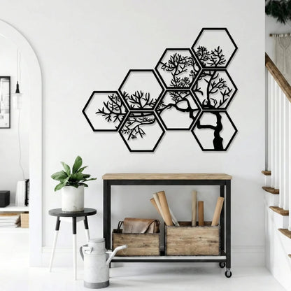 Hexagon Tree Wall Art Panel – Flowing Branch Design