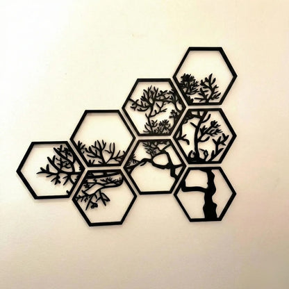 Hexagon Tree Wall Art Panel – Flowing Branch Design