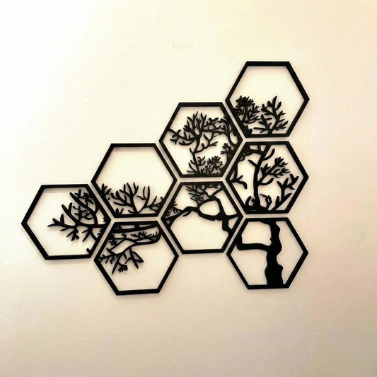 Hexagon Tree Wall Art Panel – Flowing Branch Design