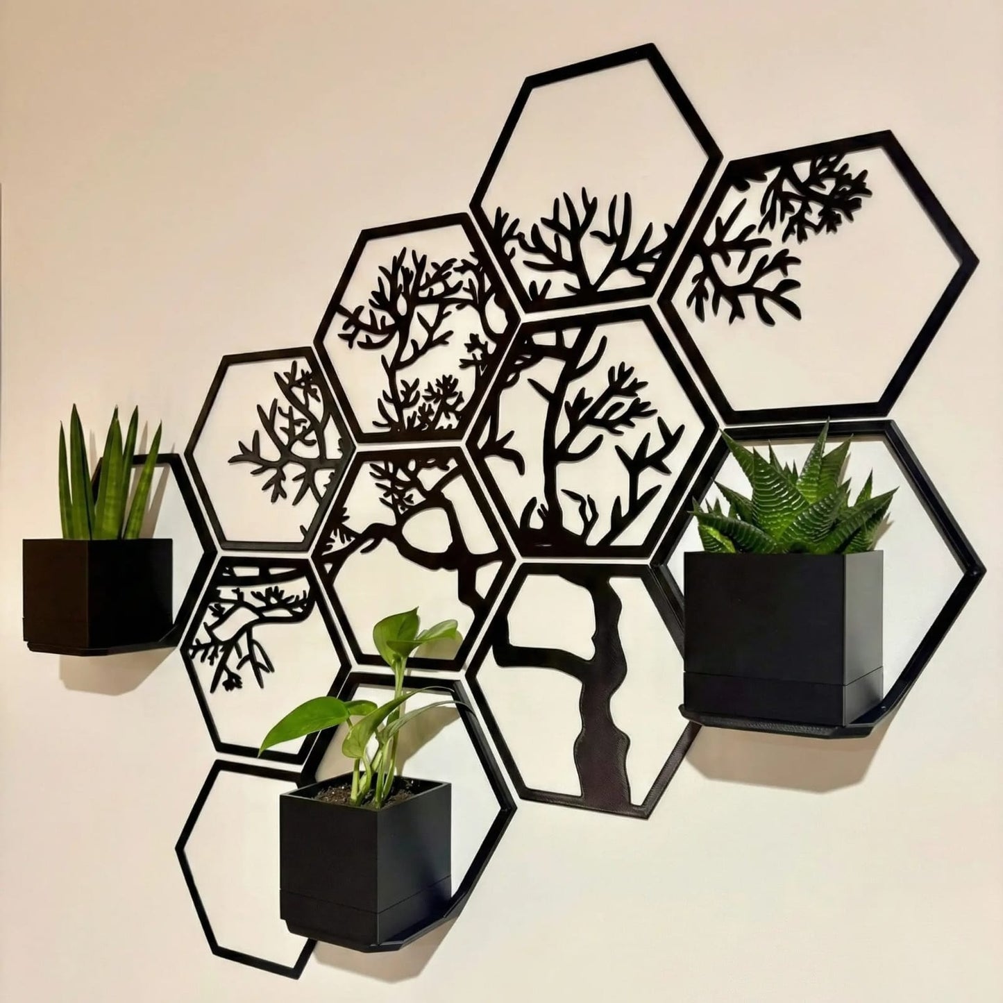 Hexagon Tree Wall Art Panel – Classic Branch Design