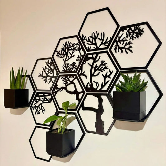 Hexagon Tree Wall Art Panel – Classic Branch Design