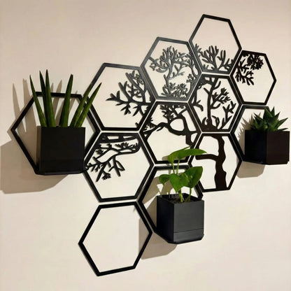 Hexagon Tree Wall Art Panel – Classic Branch Design